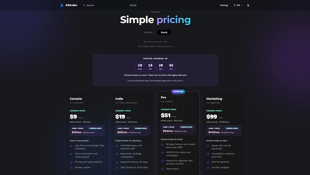 ASO.dev Pricing