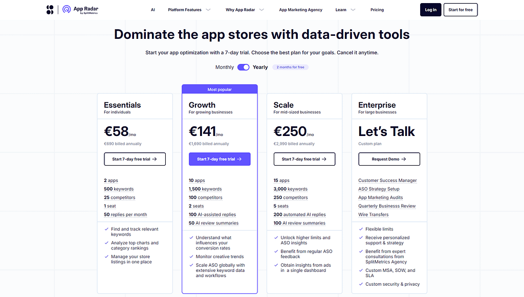 App Radar Pricing