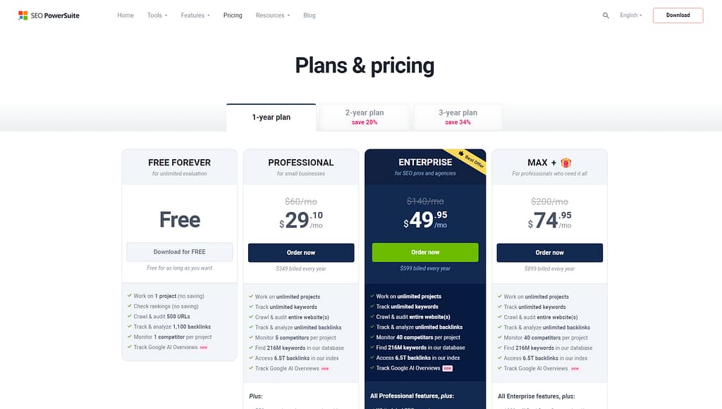 SEO PowerSuite Pricing
