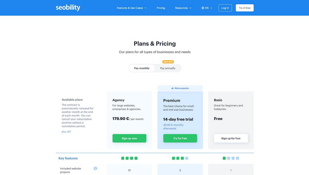Seobility Pricing